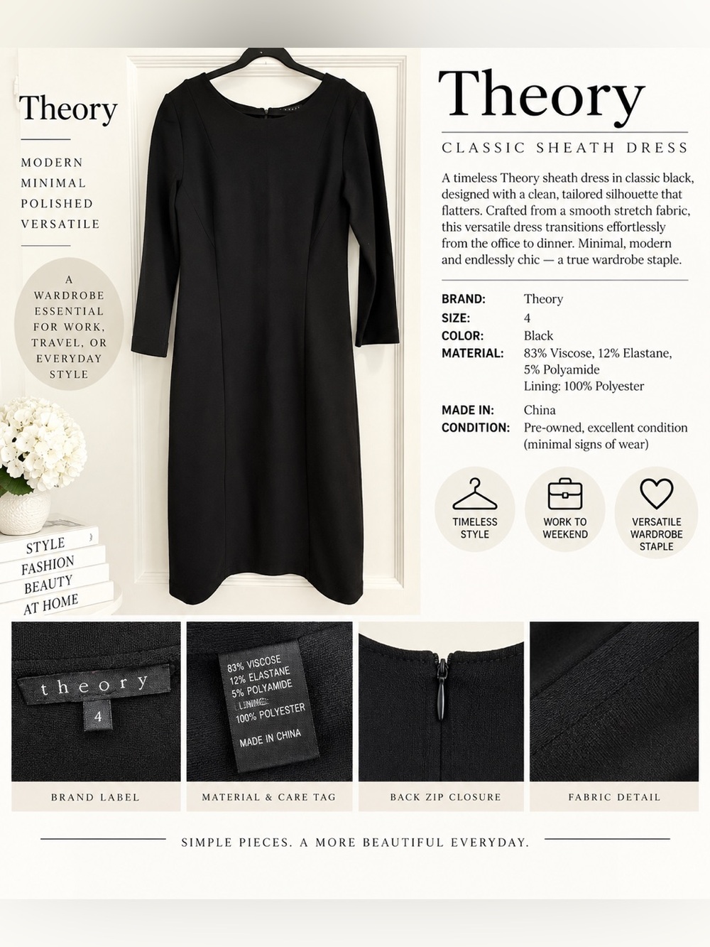Theory Black Long-Sleeve Sheath Dress